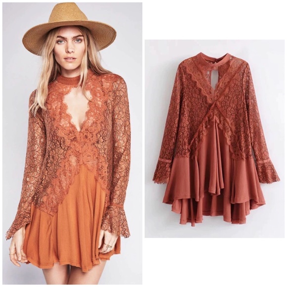 Dresses & Skirts - Boho Lace Keyhole Long Sleeve Tunic Blouse Dress